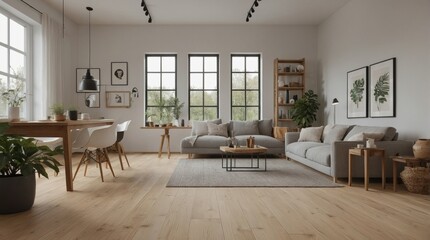 Fototapeta premium Beautiful modern living room, electric with plant elements