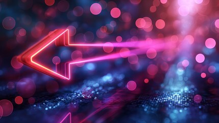 Abstract neon arrow pointing left direction