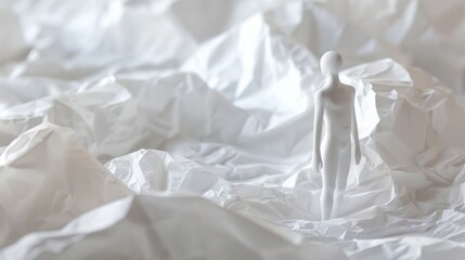 small sculptures or abstract figures on crumpled paper generative ai