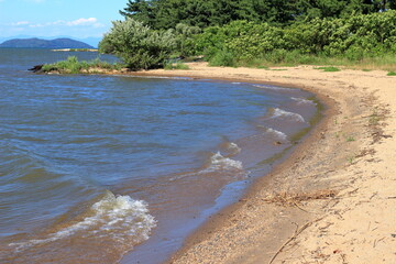 琵琶湖の波打ち際の風景