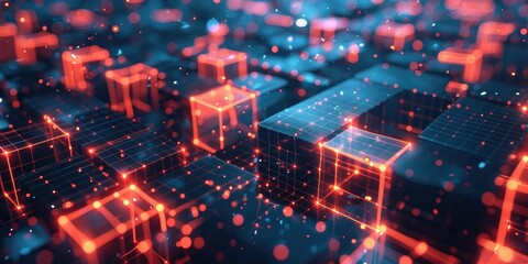Fototapeta premium Abstract Digital Network with Glowing Cubes