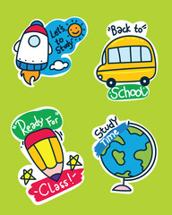 a collection of stickers Hand drawn school sticker collection.