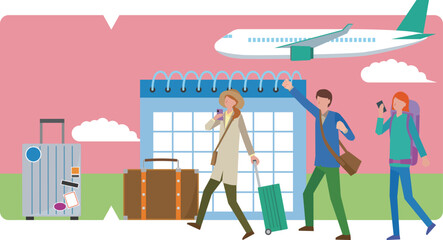 飛行機で旅行する人々