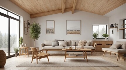Beautiful modern living room, electric with plant elements