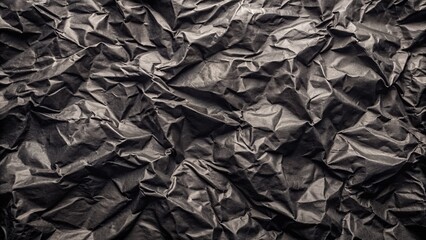 A modern abstract black background featuring a crumpled paper effect, ideal for banners and wallpapers, with a sophisticated textured pattern.