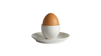 Minimalist Photograph of a Brown Egg in a White Egg Cup on a White Saucer