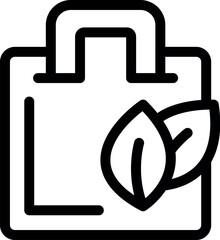 Line icon of a reusable shopping bag with leaves, representing eco friendly practices