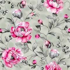 Detailed Pink Peony and Purple Flower Background Design