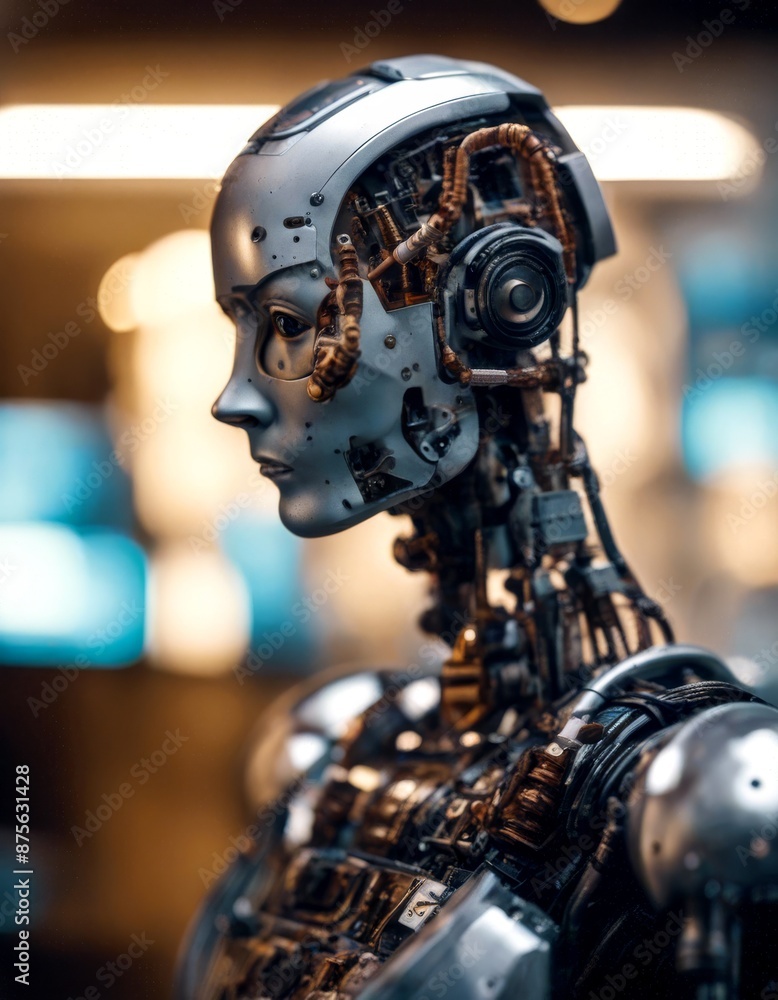 Poster thinking robot humanoid consider cyborg ai analysis compute calculate computer artificial