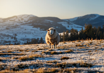 Peaceful sheep grazing in meadows.