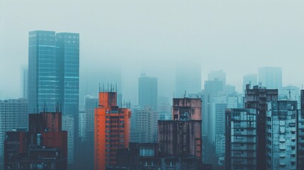 Cityscape in a Misty Morning