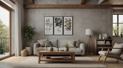 Large living room in industrial style