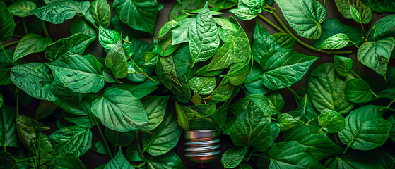 Conceptual image of a green plant growing inside a lightbulb
