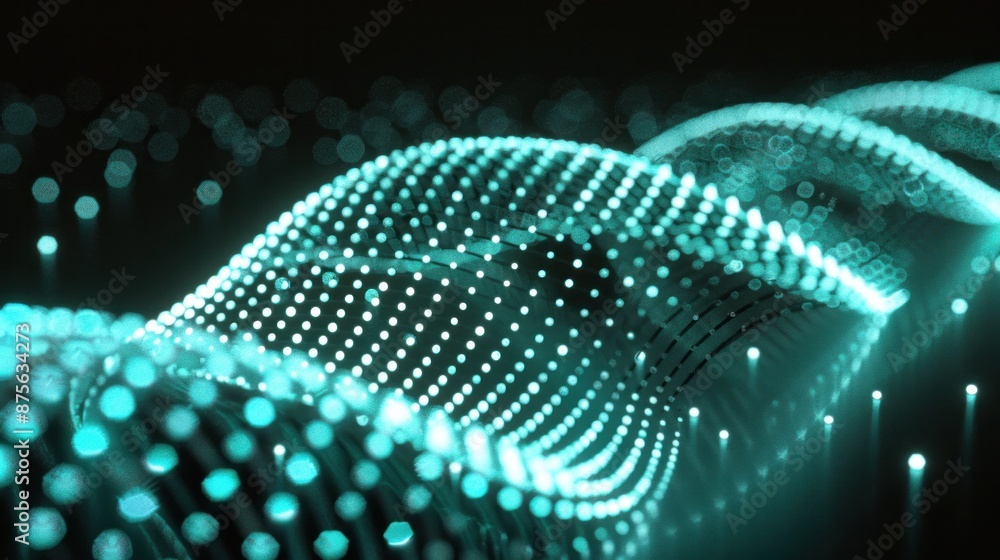 Poster a glowing array of dna nanodots, forming a pixelated image