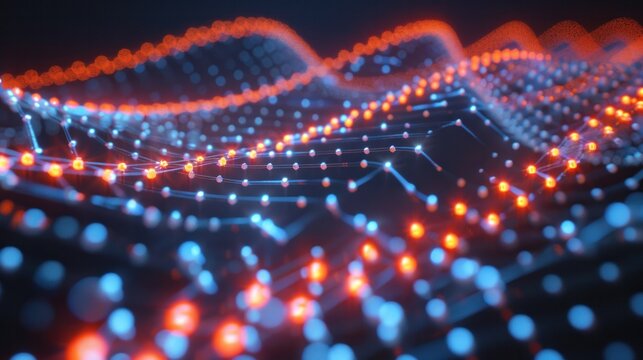 A glowing array of DNA nanodots, forming a pixelated image