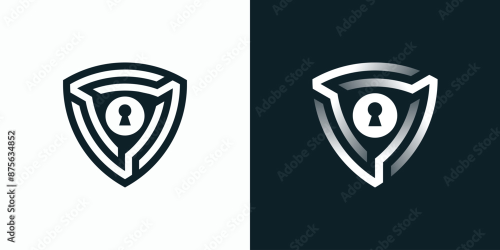 Poster security shield shape vector logo design with transparency effect in modern, simple, clean and abstr