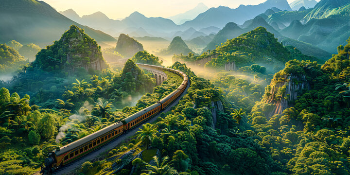 Historic railway bridge in a scenic green valley with lush hills