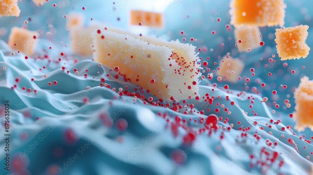 Aufkleber a microscopic view of nanosensors embedded within a food packaging material, detecting and alerting 