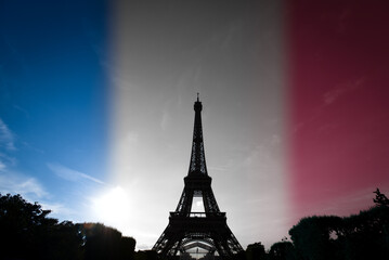 Eiffel Tower Silhouette with French Flag Colors - Paris, France