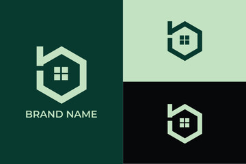 letter b home icon modern real estate construction and home window property reant business logo