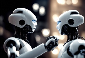 shake out dark image background reaching vertical black robots white hands