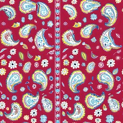 Fototapeta premium Indian Inspired Paisley Fabric Print in Orange, Pink, and Green