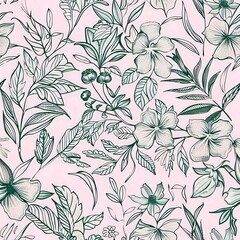 Intricate Floral and Leaf Pattern with Light Green Outline