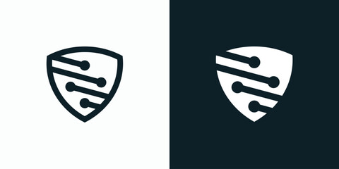 Shield shape technology connection vector logo design with modern, simple, clean and abstract style.