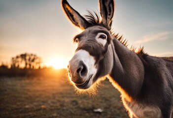 donkey sunset pasture funny picture mule grass animal field farm nature mammal horse