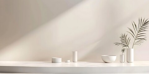 Minimalist White Interior Design with Plant and Vases - Illustration