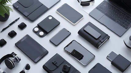 Black Tech Gadgets on White Background Illustration