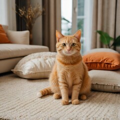 orange cat with pillow