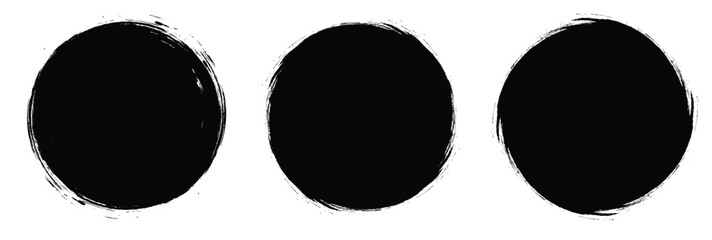 Grunge round shapes. Brush strokes frames elements, frames for design. Black circle brush stroke. For stamp, seal, ink and paintbrush design template.