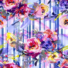 Obraz premium Bouquet of Watercolor Flowers on Cream Background