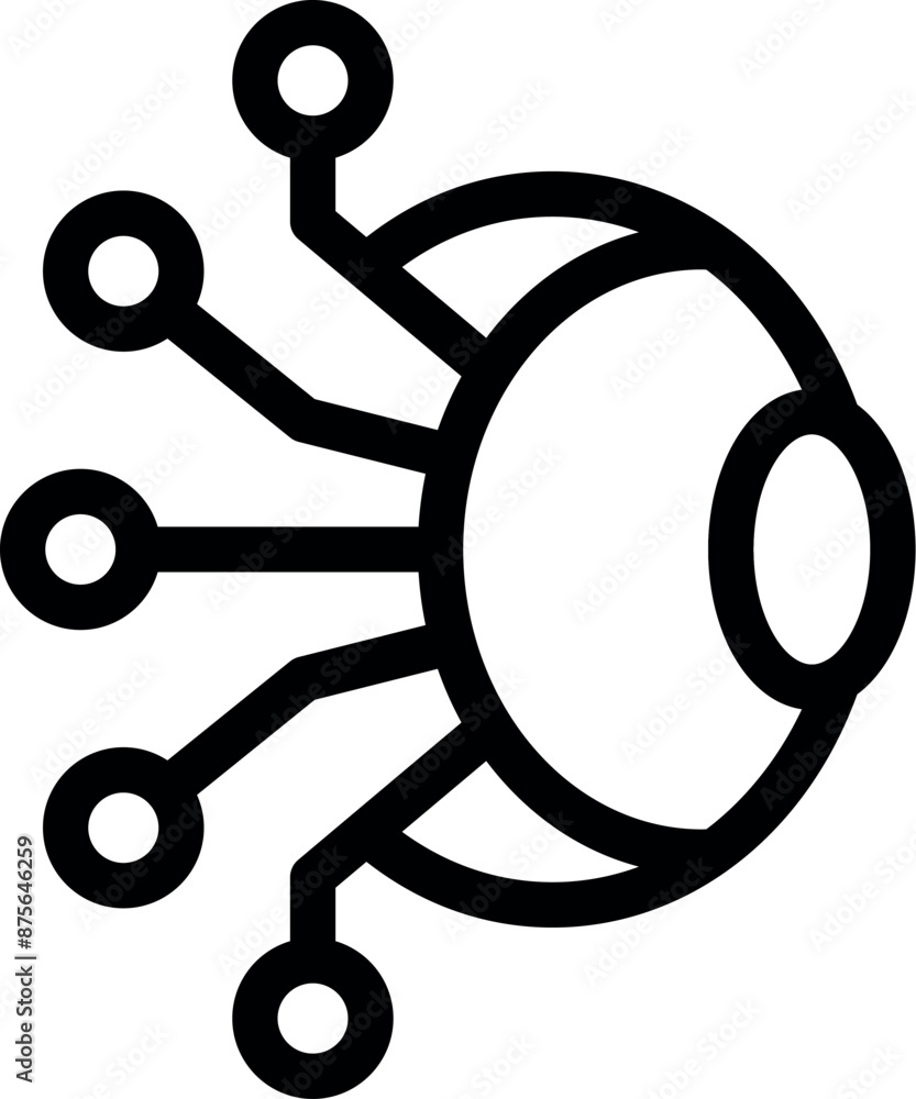 Poster cyber eye is connecting with data through digital wires, representing the concept of artificial inte