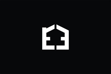 house, window and chimney on the roof on black background, home or house with chimney Minimal elegant monogram art logo