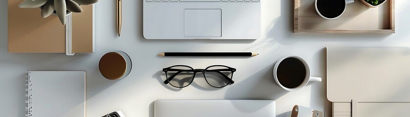 Flat Lay Minimalist White Office Workspace  Illustration