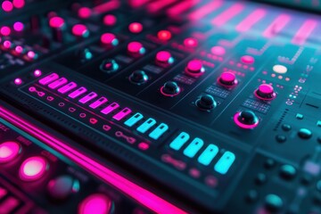 Obraz premium Smart Home Hub: High-Resolution Close-Up with Vibrant Neon Lights and Sleek Design