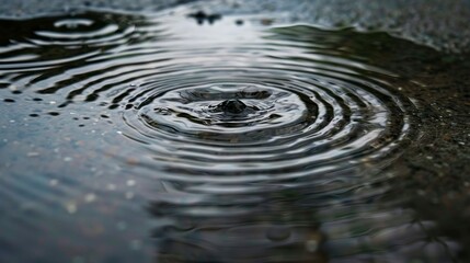 A small drop of water is sitting in the middle of a large puddle