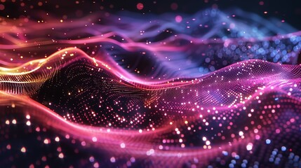 A colorful, abstract image of a wave with a purple and orange hue