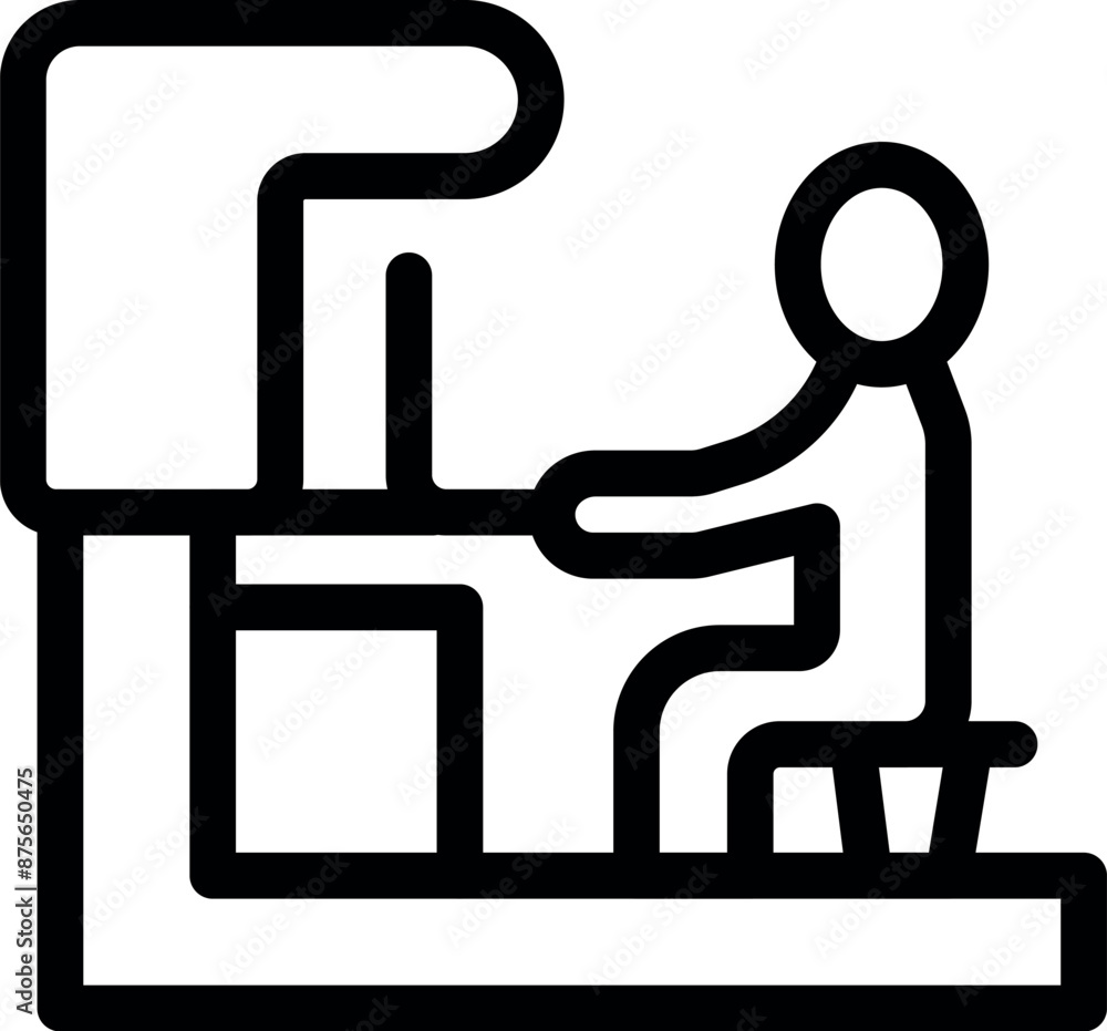 Poster office worker typing on computer keyboard sitting on chair at desk