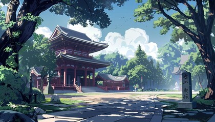 temple anime style, anime style cartoon