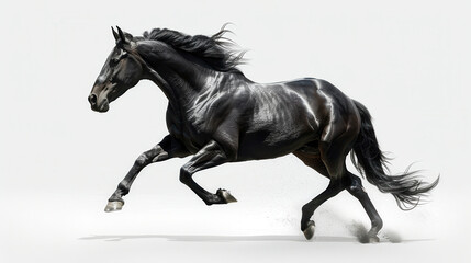 Fototapeta premium A powerful black horse on white background.
