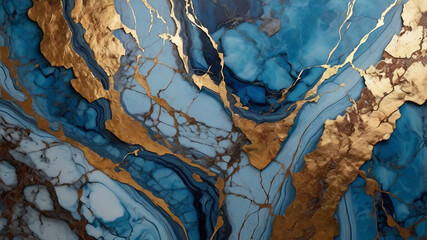Modern abstract artwork, featuring a luxurious blue shades and golden ink marble design.Abstract painting, can be used as a trendy background for wallpapers, posters, cards, invitations, websites.
