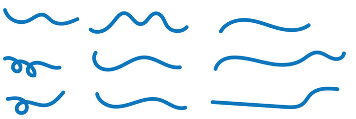 Squiggle brush scribble underline. Marker pen emphasis highlight swoosh stroke. Vector swoosh brush underline set for accent, marker emphasis squiggle element. Vector illustration