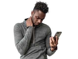 Pessoas com a sindrome "Text Neck", Dores na coluna cervical  e pescoço causadas pelo uso excessivo de celulares.