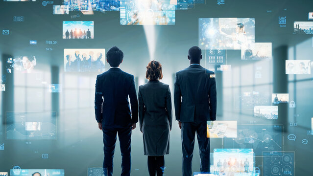 Group of multinational businessperson meeting in office and digital contents concept.