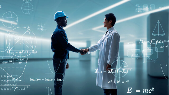 握手するエンジニアと科学者