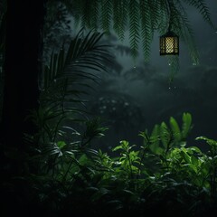 Naklejka premium an image of a lantern in the jungle
