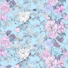 Orchid and Rose Pattern in Soft Pink and Grey Tones for Wallpaper